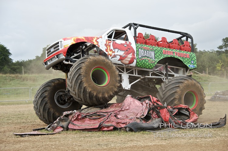 Monster truck crushing a car, Phil Lemon