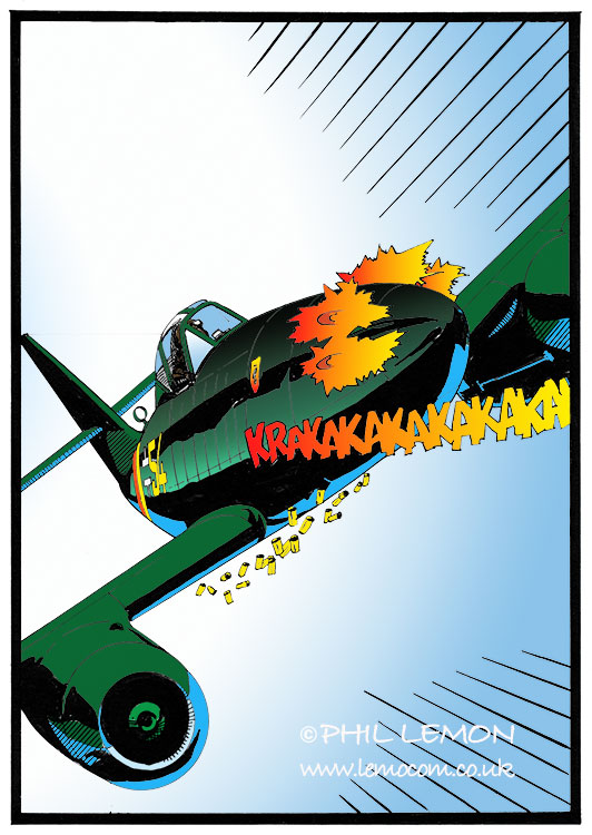 Messerschmitt 262, ink and watercolour, Phil Lemon