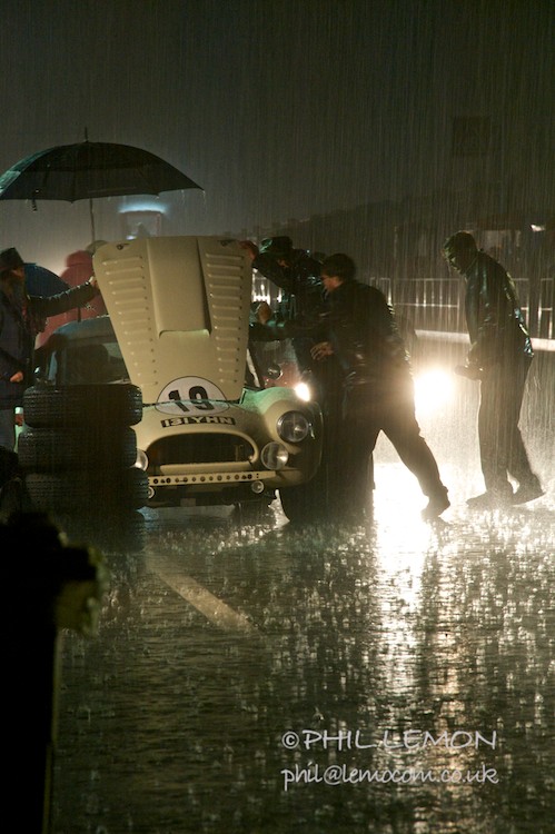 AC Cobra in pouring rain, Spa pitlane