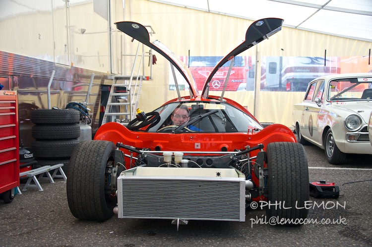 Lola T70, no bodywork, Brands Hatch paddock, Phil Lemon