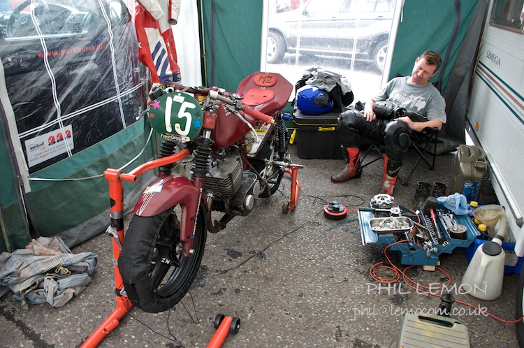 MZ250 race bike and rider, Brands Hatch, Phil Lemon