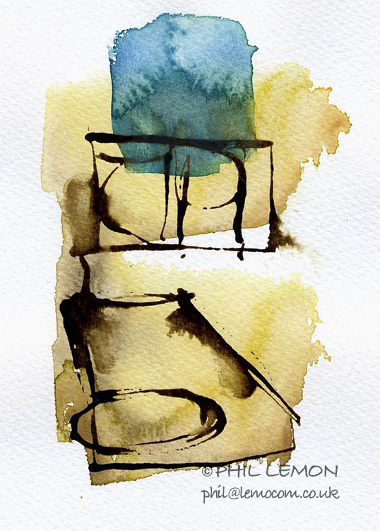 Abstract 04, ink and watercolour, Phil Lemon
