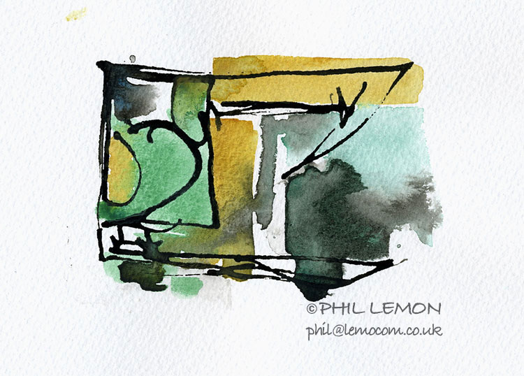Abstract 05, ink and watercolour, Phil Lemon