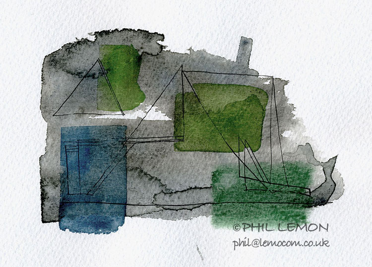 Abstract 07, ink and watercolour, Phil Lemon