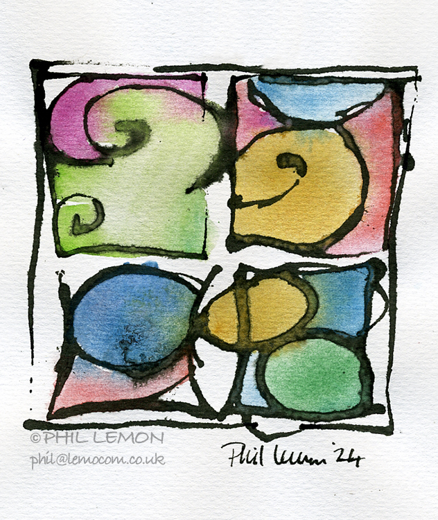 Abstract 24, ink and watercolour, Phil Lemon