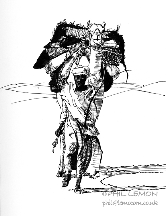 Camel and rider, ink, Phil Lemon
