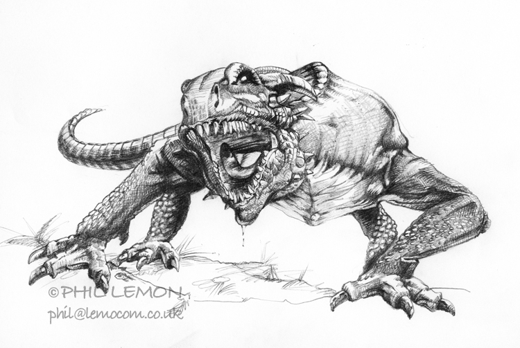 Some angry dinosaur or other, pencil on paper, Phil Lemon