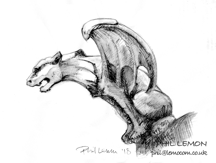 Gargoyle, soluble pencil on paper, Phil Lemon