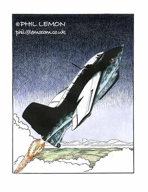 Messerschmitt 163 Komet, ink and watercolour, Phil Lemon