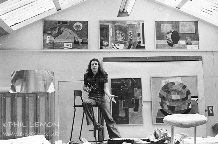Dave Moule with his paintings, Phil Lemon