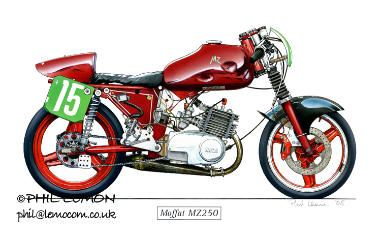 MZ250, ink and watercolour, airbrush, Phil Lemon