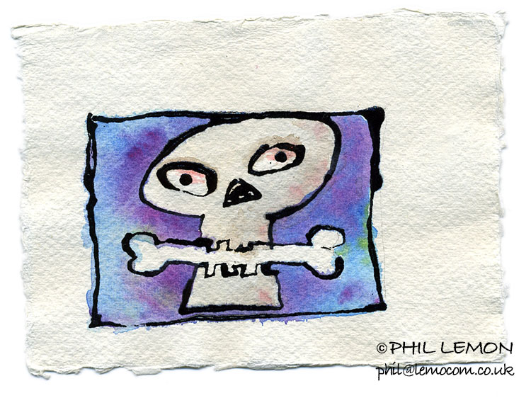 Skull and bone, ink on paper, Phil Lemon