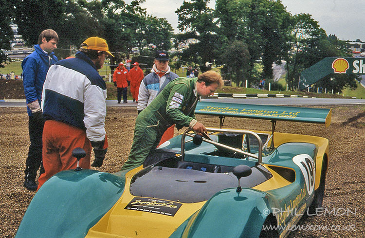 McLaren M6 in the gravel at Druids, Brands Hatch, Phil Lemon