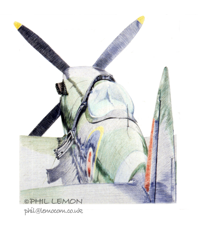Spitfire Mk18, coloured pencil, Phil Lemon