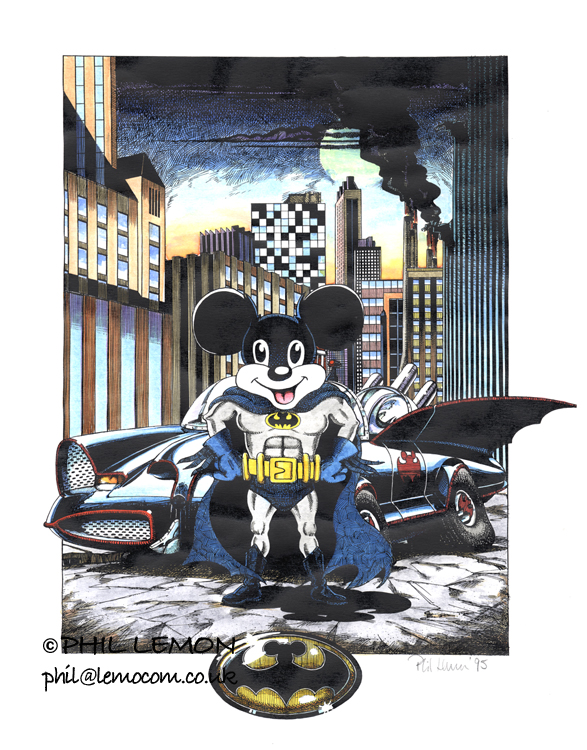 Mouseman and Mousemobile, ink and watercolour, Phil Lemon