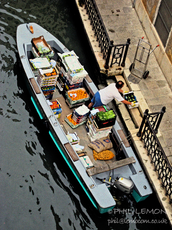 Grocery delivery by boat, Venice, Phil Lemon