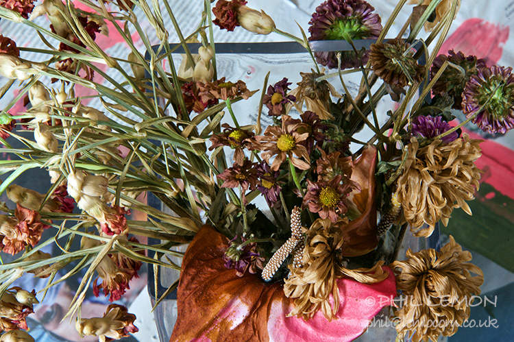 Old bunch of flowers in a vase, Phil Lemon