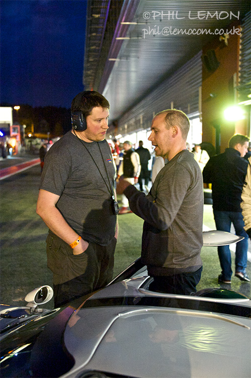 Two mechanics, Spa pitlane at night, Phil Lemon