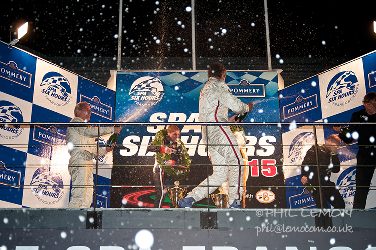 Spa Six Hours winners with champagne, Phil Lemon