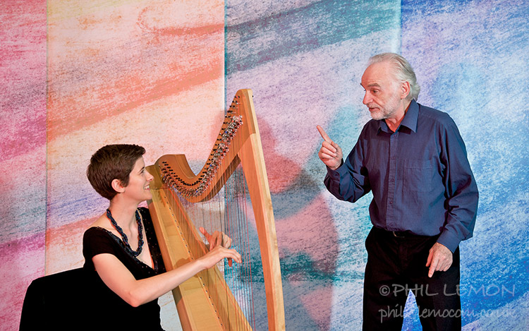 Steph West, bringing live Celtic harp accompaniment to 'Journey To The Fifth Province', Phil Lemon